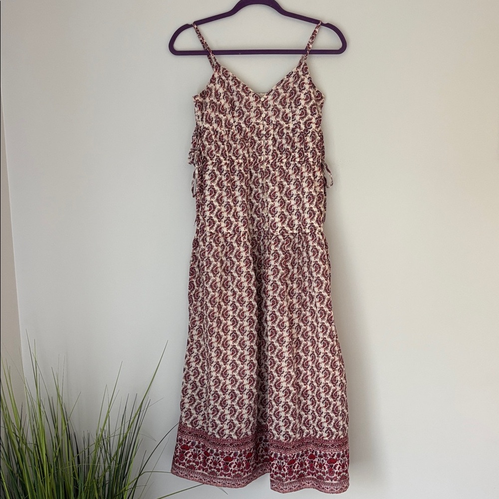 American Eagle Outfitters Cream and Red Patterned Midi Dress